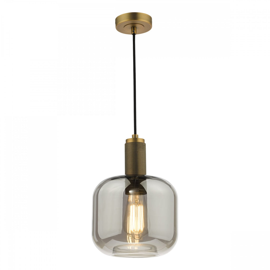 Nikolas Classic Ceiling Pendant Light In Natural Solid Brass With Smoked Glass NIK0140-E05