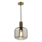 Nikolas Classic Ceiling Pendant Light In Natural Solid Brass With Smoked Glass NIK0140-E05