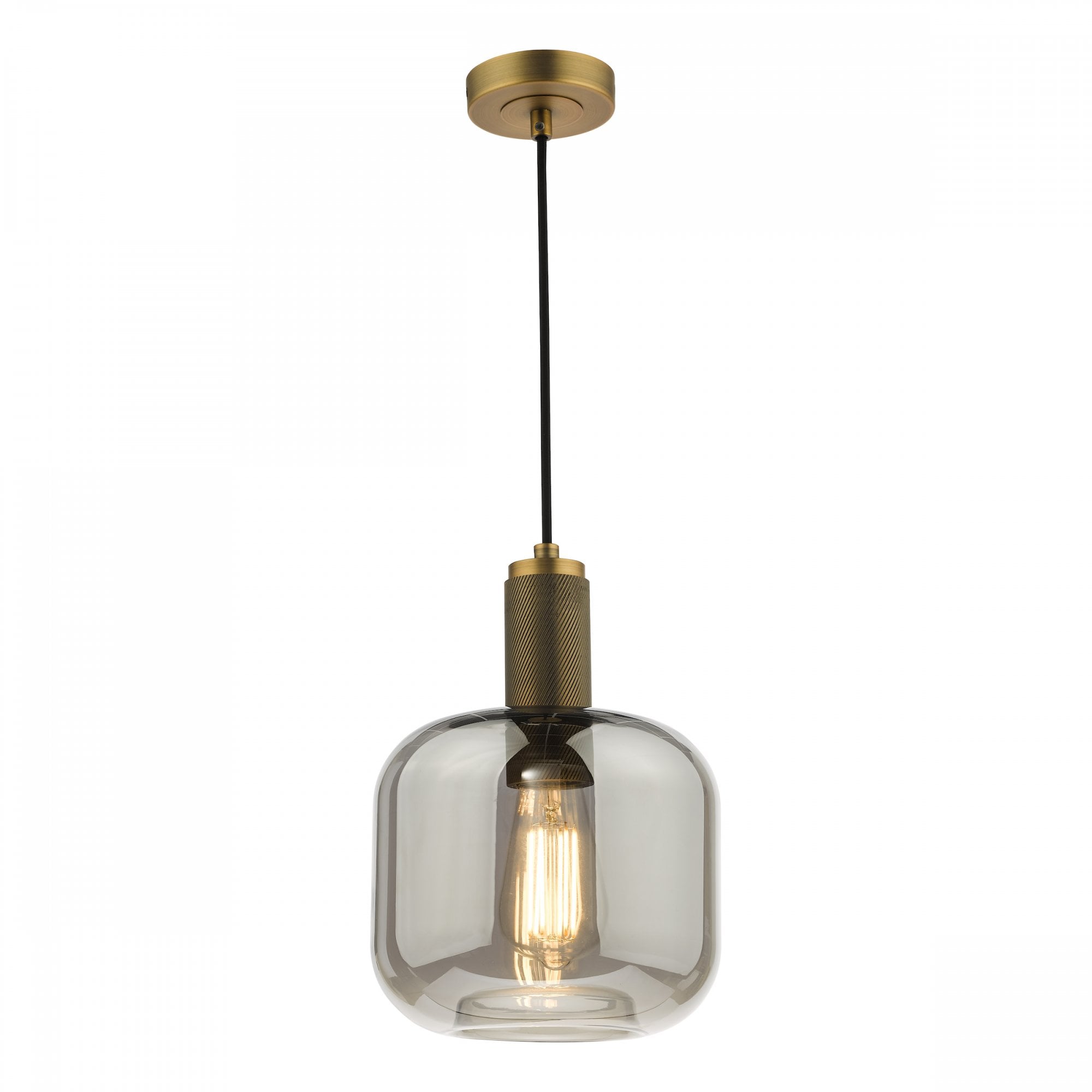 Nikolas Classic Ceiling Pendant Light In Natural Solid Brass With Smoked Glass NIK0140-E05
