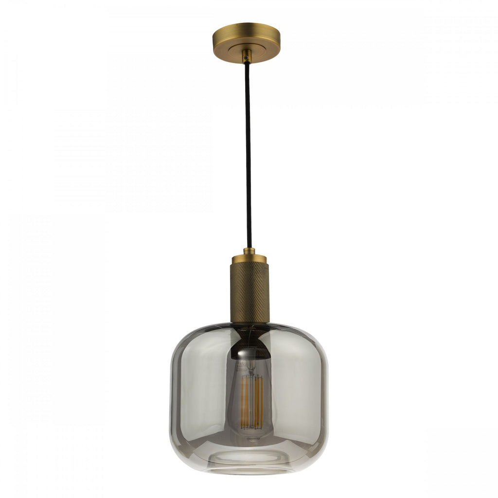 Nikolas Classic Ceiling Pendant Light In Natural Solid Brass With Smoked Glass NIK0140-E05