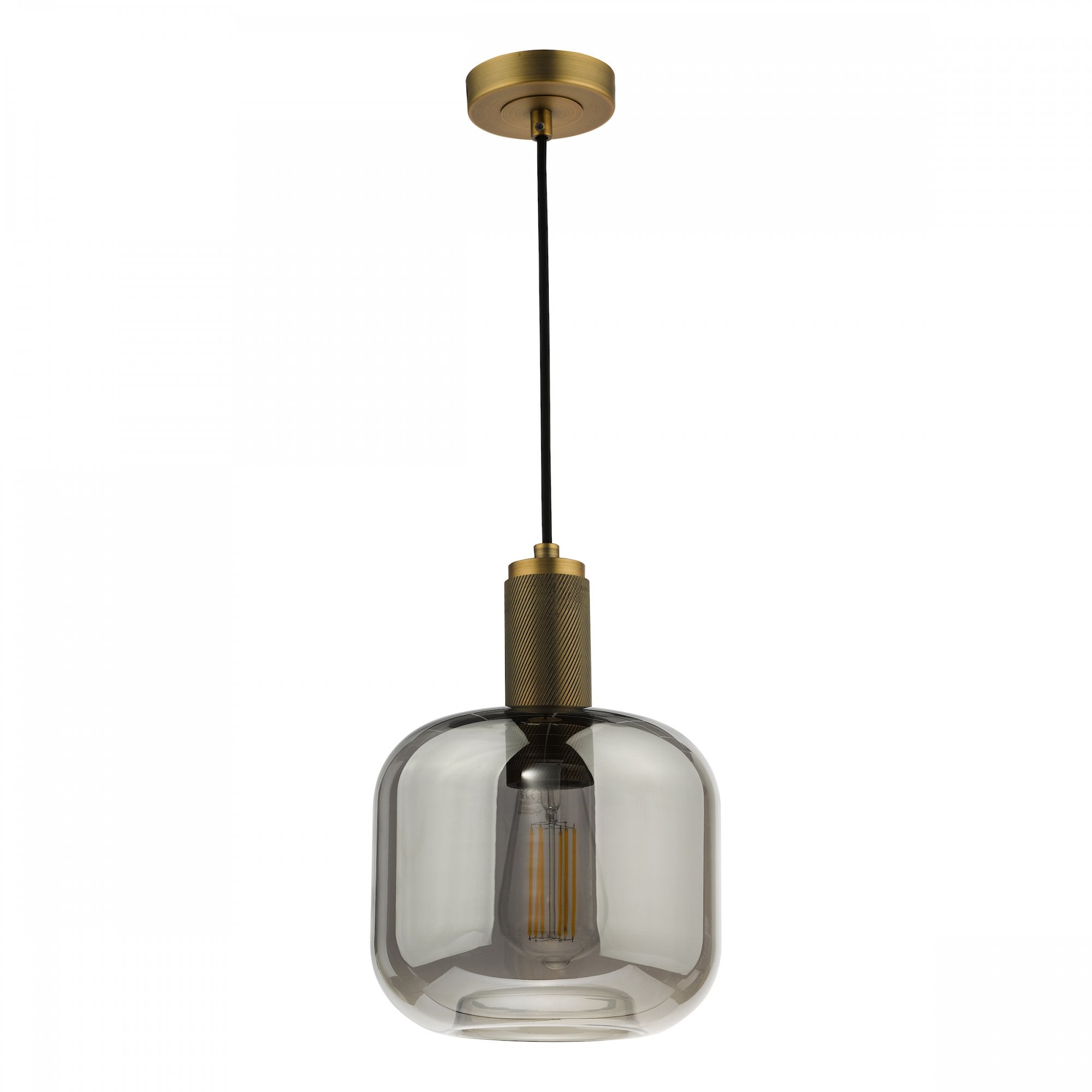 Nikolas Classic Ceiling Pendant Light In Natural Solid Brass With Smoked Glass NIK0140-E05