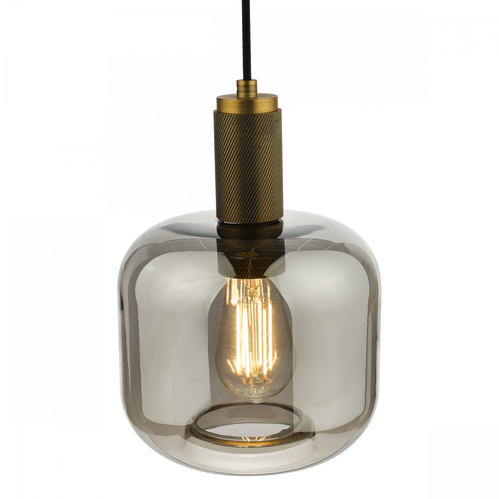 Nikolas Classic Ceiling Pendant Light In Natural Solid Brass With Smoked Glass NIK0140-E05