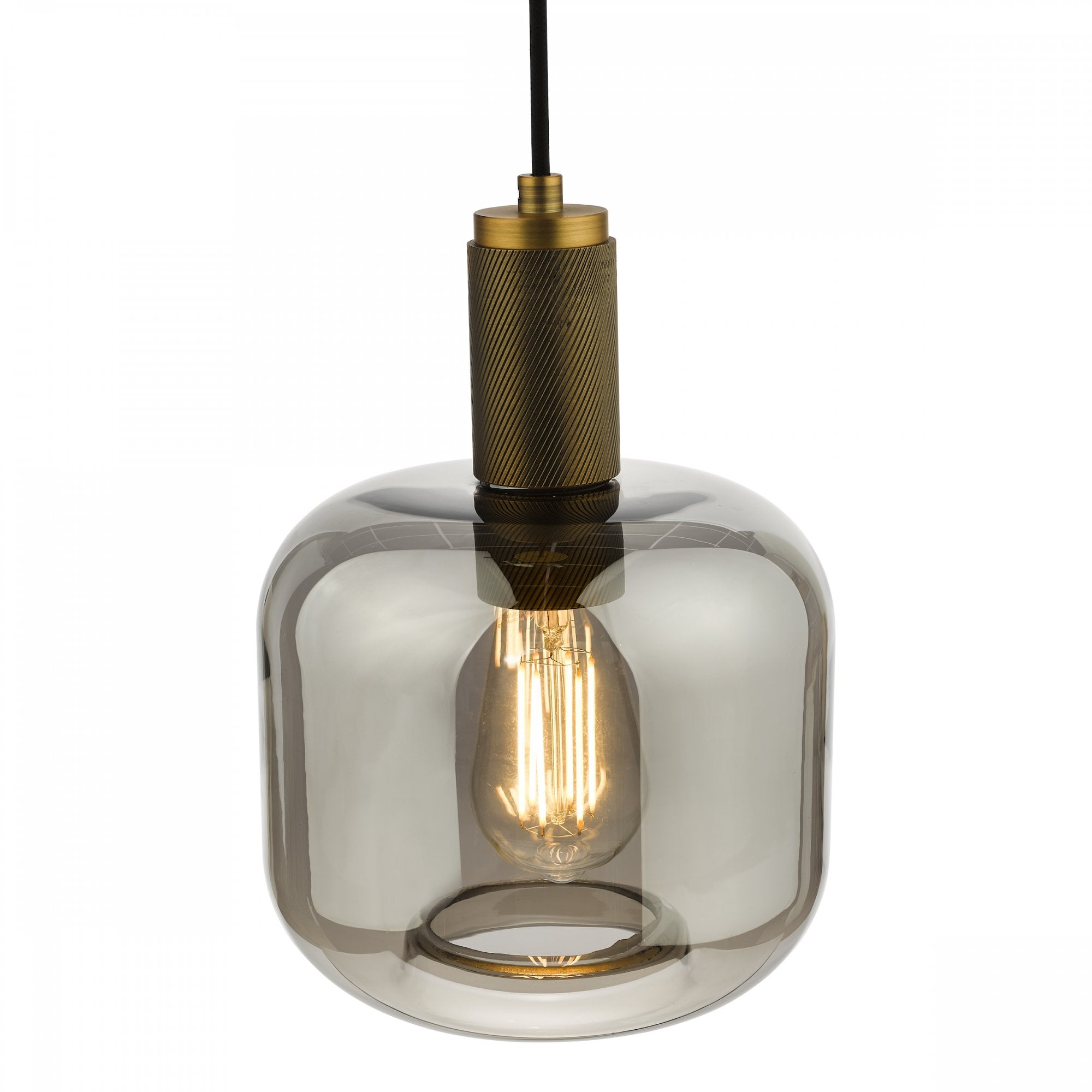 Nikolas Classic Ceiling Pendant Light In Natural Solid Brass With Smoked Glass NIK0140-E05