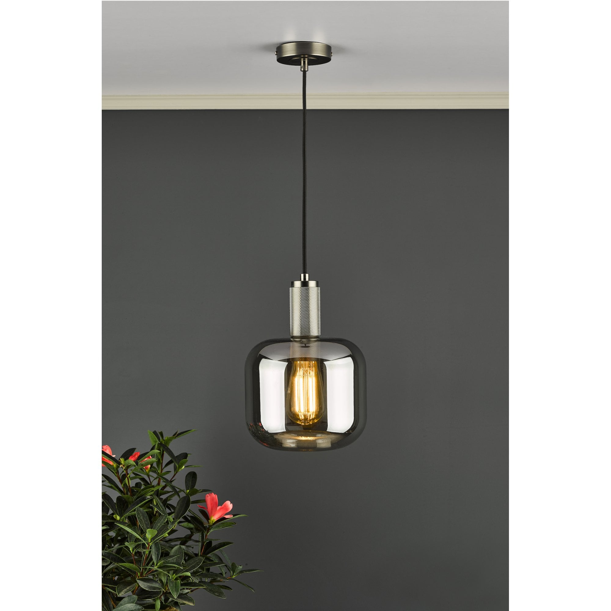 Nikolas Classic Ceiling Pendant Light In Natural Solid Brass With Smoked Glass NIK0140-E05