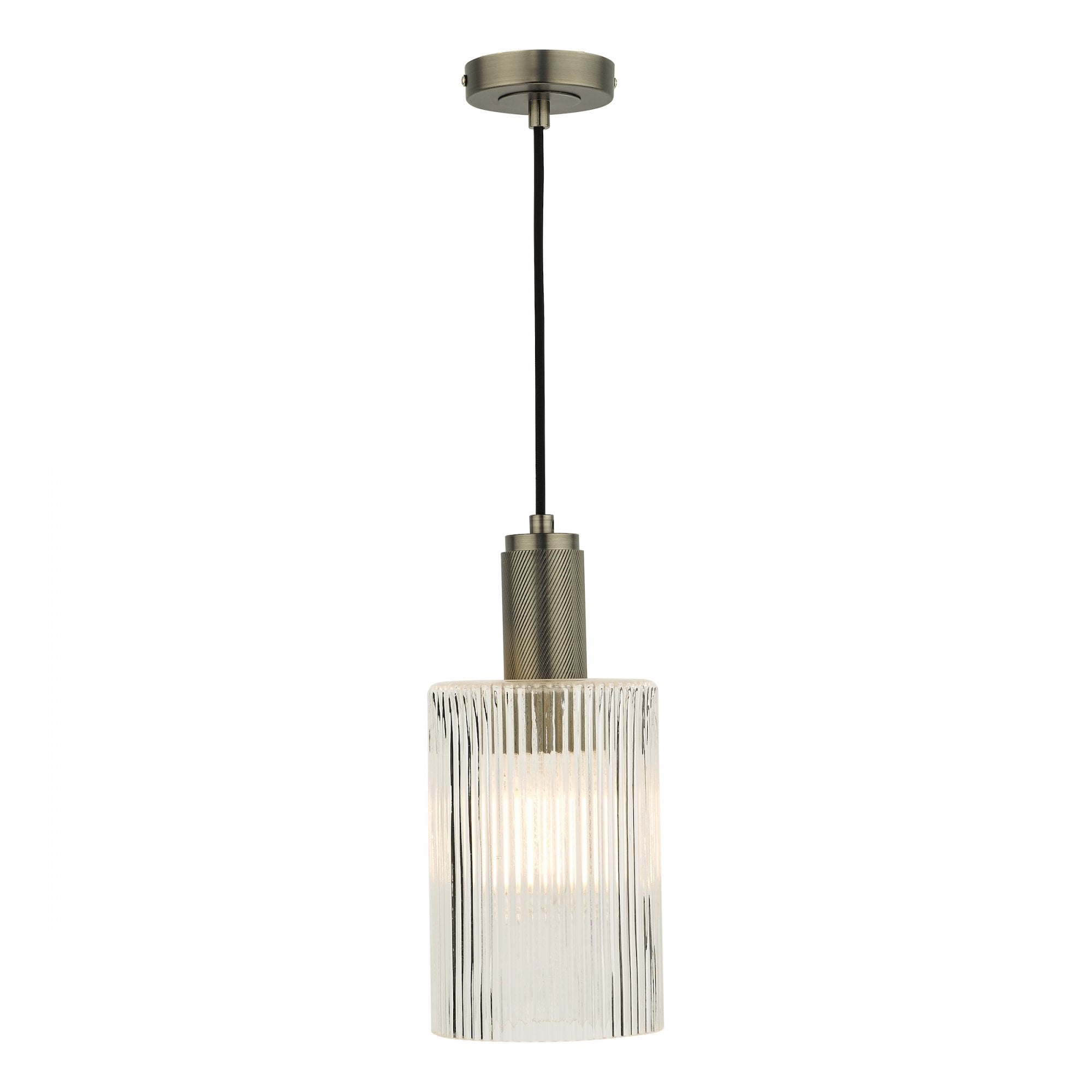 Nikolas Classic Ceiling Pendant Light In Antique Chrome With Cylinder Glass NIK0167-E01
