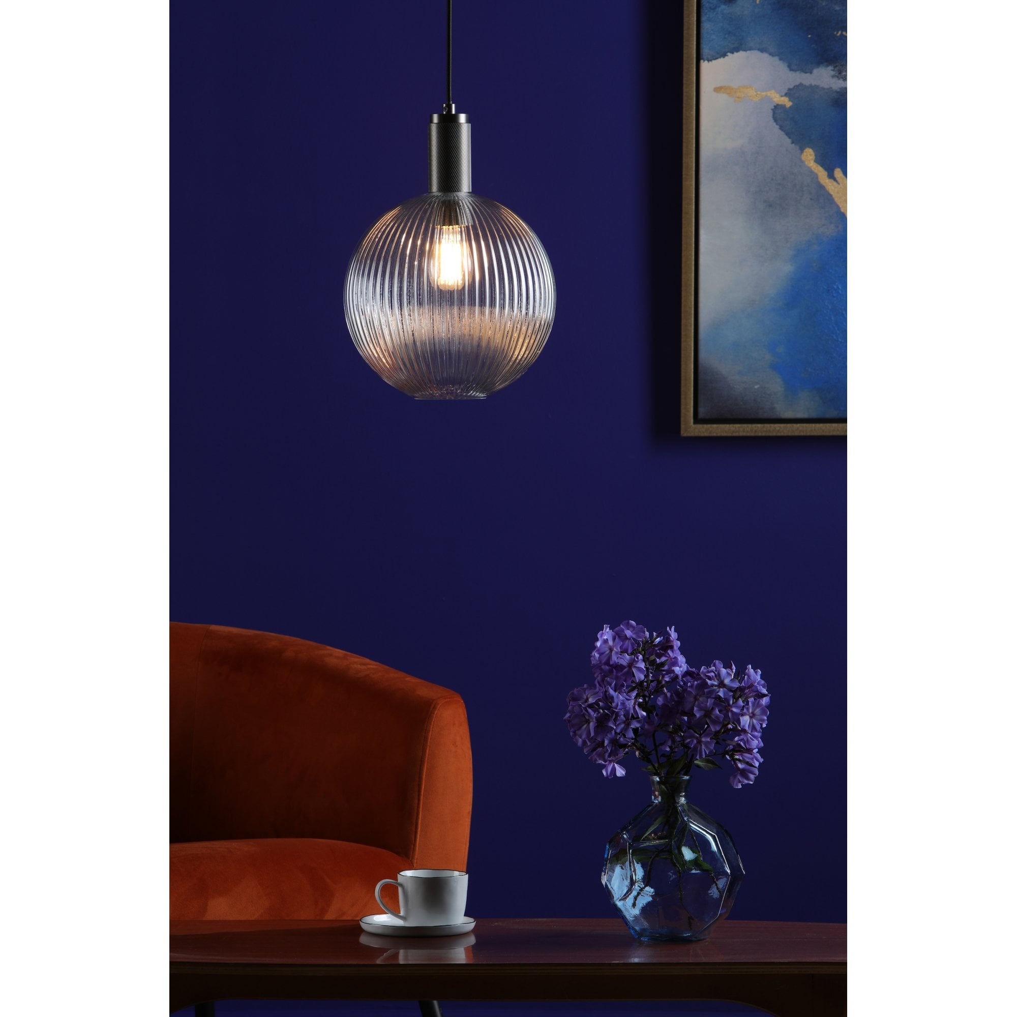 Nikolas Classic Ceiling Pendant Light In Antique ChromeWith Round Glass NIK0167-E02