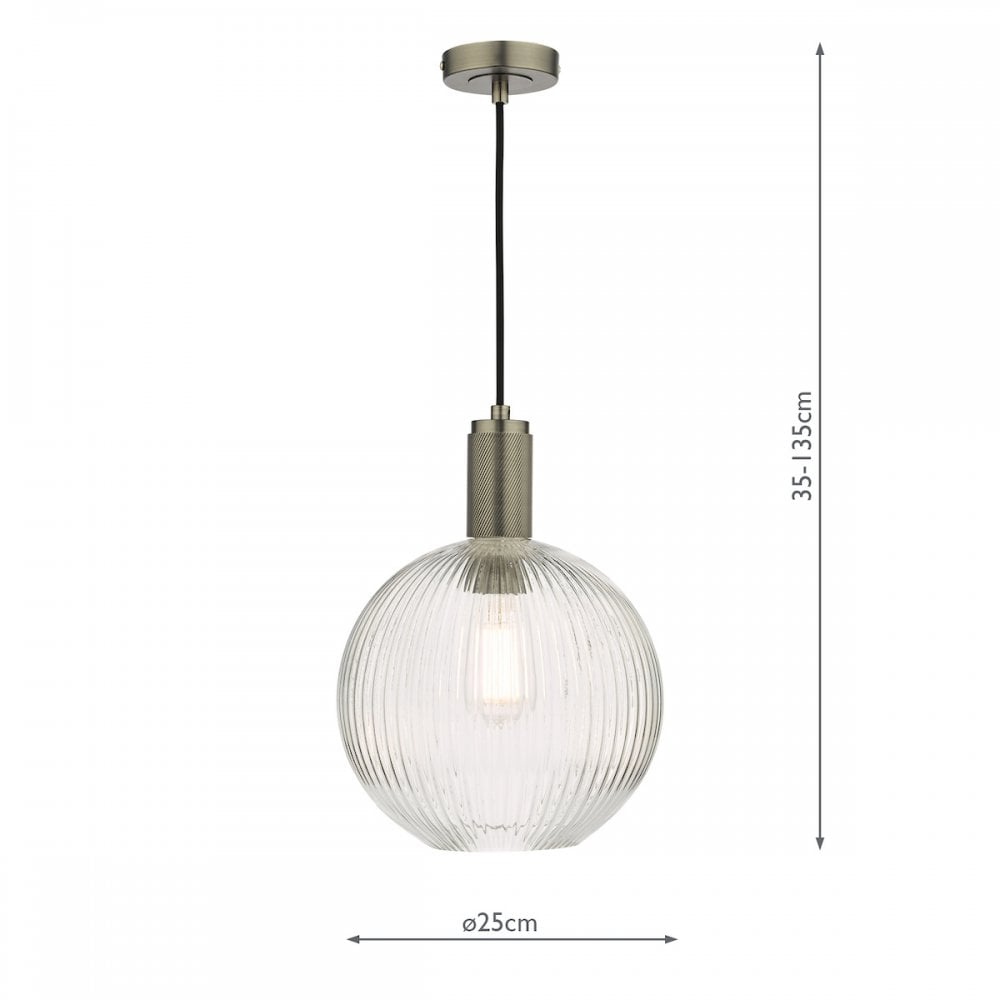 Nikolas Classic Ceiling Pendant Light In Antique ChromeWith Round Glass NIK0167-E02