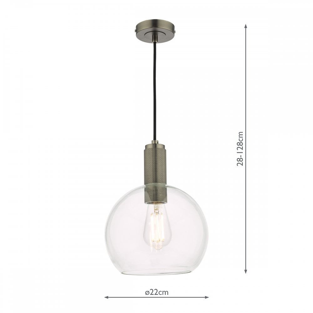 Nikolas Classic Ceiling Pendant In Antique Chrome Finish With Round Clear Glass NIK0167-E03
