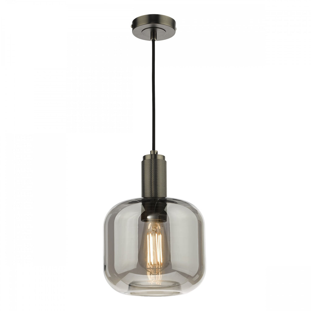 Nikolas Classic Ceiling Pendant In Antique Chrome With Smoked Glass NIK0167-E05