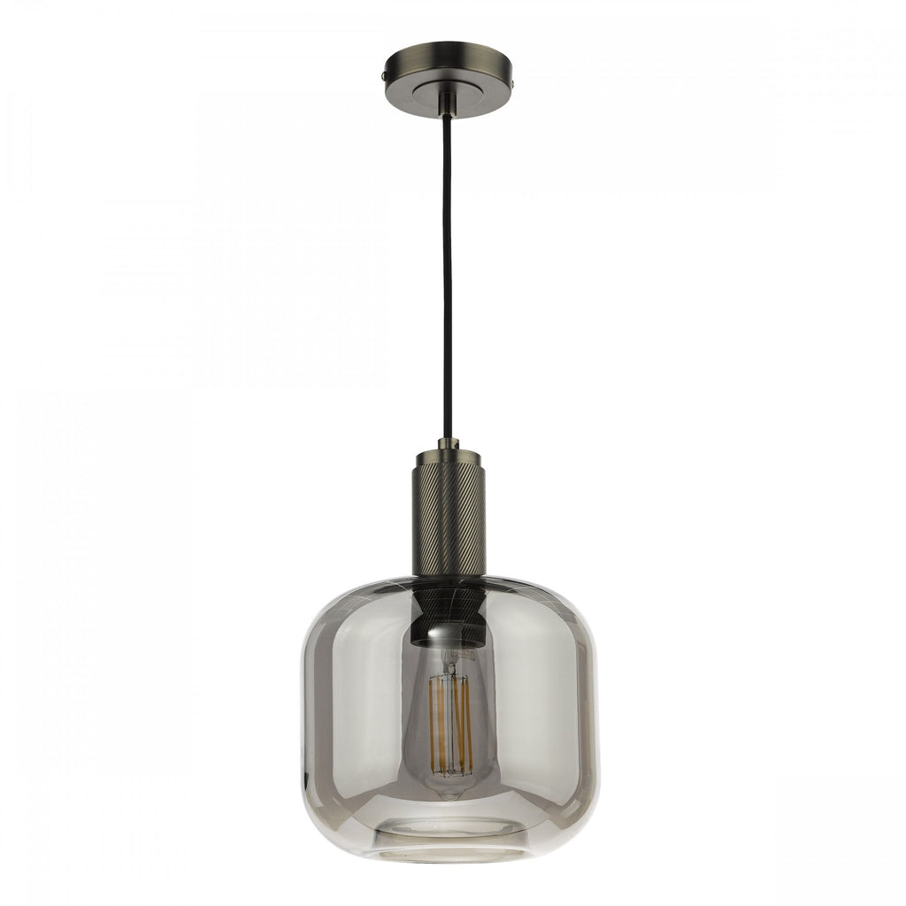 Nikolas Classic Ceiling Pendant In Antique Chrome With Smoked Glass NIK0167-E05
