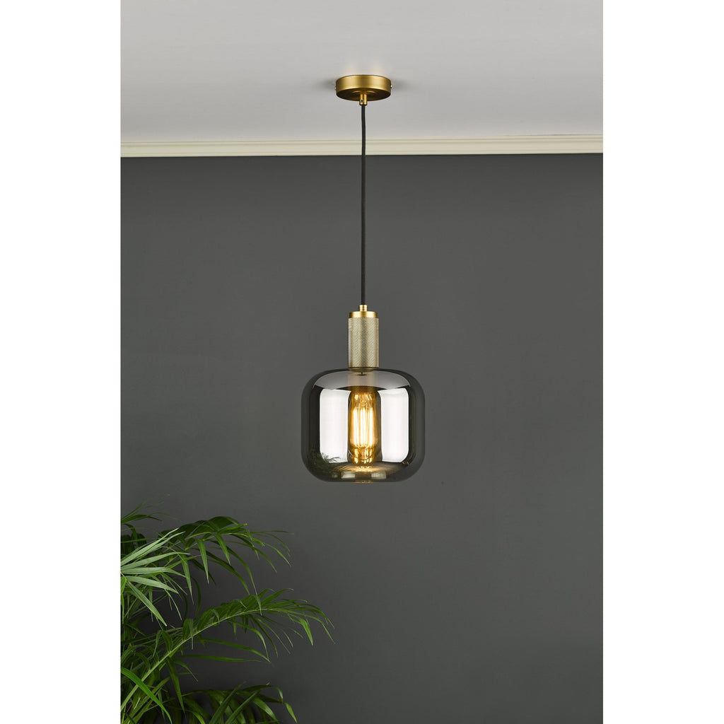 Nikolas Classic Ceiling Pendant In Antique Chrome With Smoked Glass NIK0167-E05