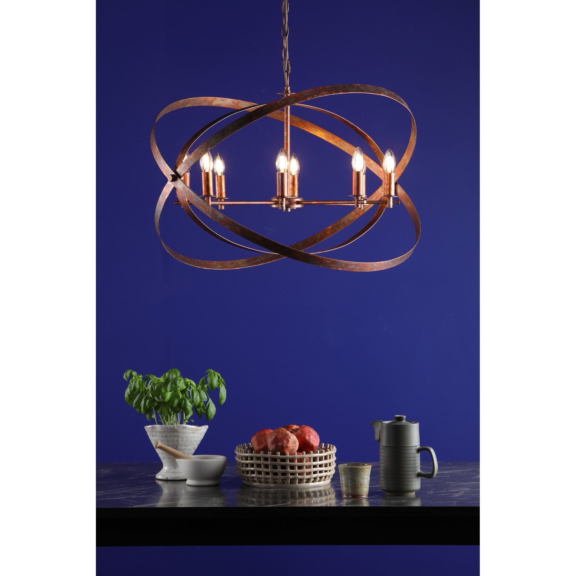 Nitya Stylish 8 Light Ceiling Pendant Light In Mottled Copper Finish NIT0864