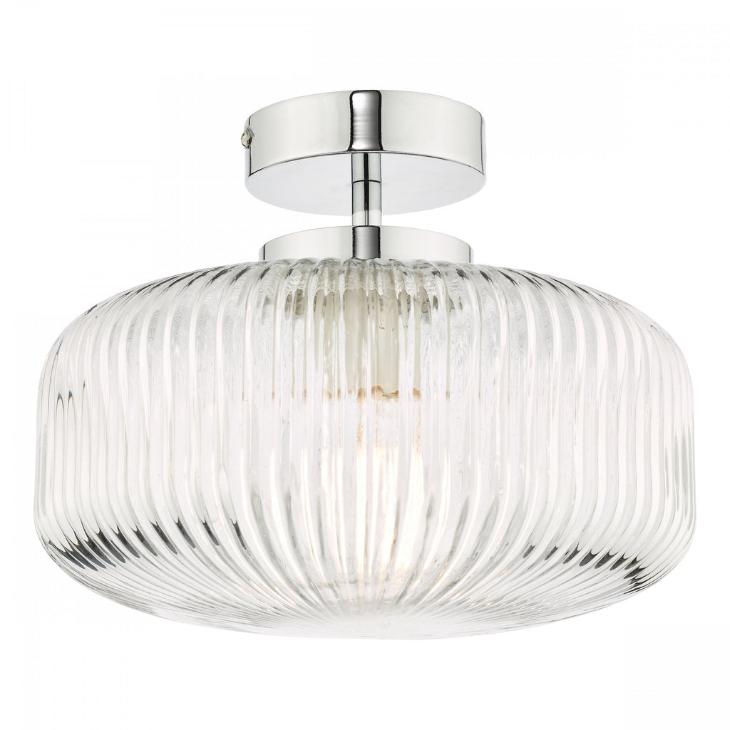 Riva Bathroom Semi Flush Ceiling Light In Chrome With Ribbed Glass IP44 RIV5208