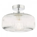 Riva Bathroom Semi Flush Ceiling Light In Chrome With Ribbed Glass IP44 RIV5208