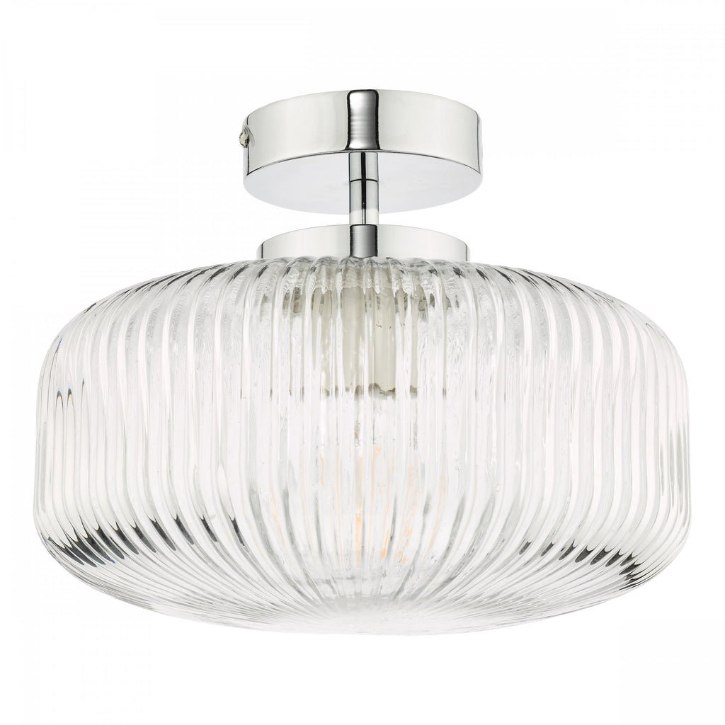 Riva Bathroom Semi Flush Ceiling Light In Chrome With Ribbed Glass IP44 RIV5208
