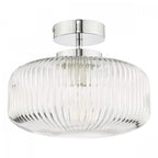 Riva Bathroom Semi Flush Ceiling Light In Chrome With Ribbed Glass IP44 RIV5208