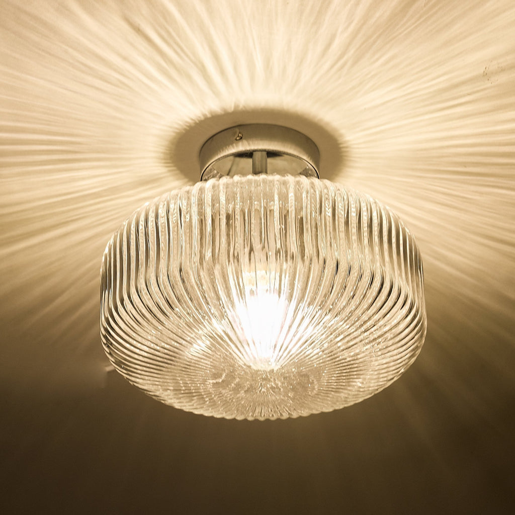 Riva Bathroom Semi Flush Ceiling Light In Chrome With Ribbed Glass IP44 RIV5208