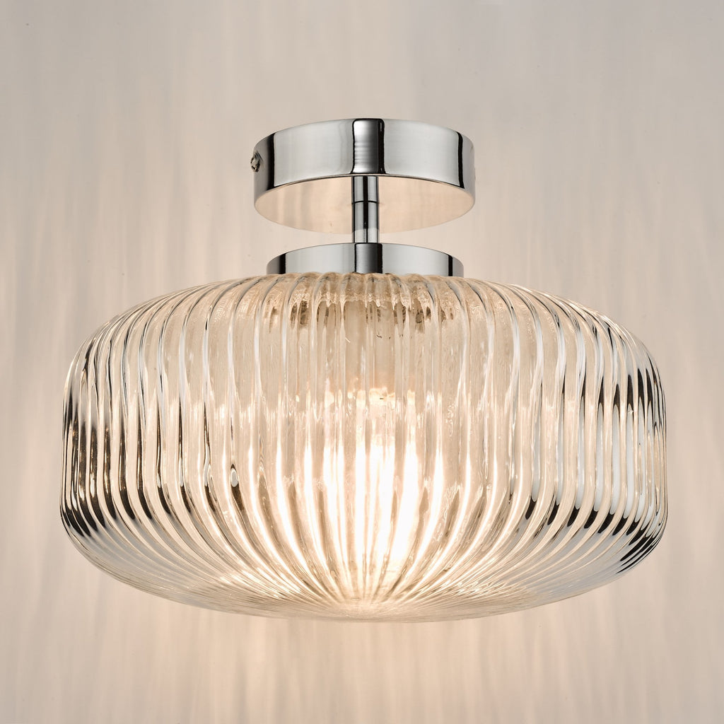 Riva Bathroom Semi Flush Ceiling Light In Chrome With Ribbed Glass IP44 RIV5208
