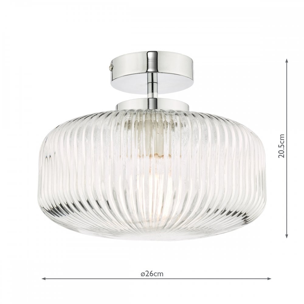 Riva Bathroom Semi Flush Ceiling Light In Chrome With Ribbed Glass IP44 RIV5208