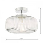 Riva Bathroom Semi Flush Ceiling Light In Chrome With Ribbed Glass IP44 RIV5208
