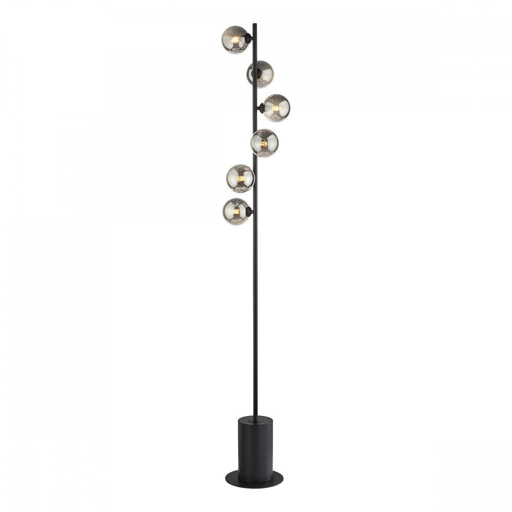 Spiral Modern 6 Light Floor Lamp In Matt Black With Smoked Glass SPI4922-01