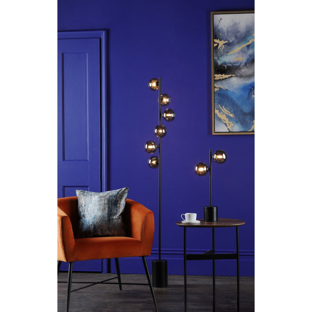 Spiral Modern 6 Light Floor Lamp In Matt Black With Smoked Glass SPI4922-01