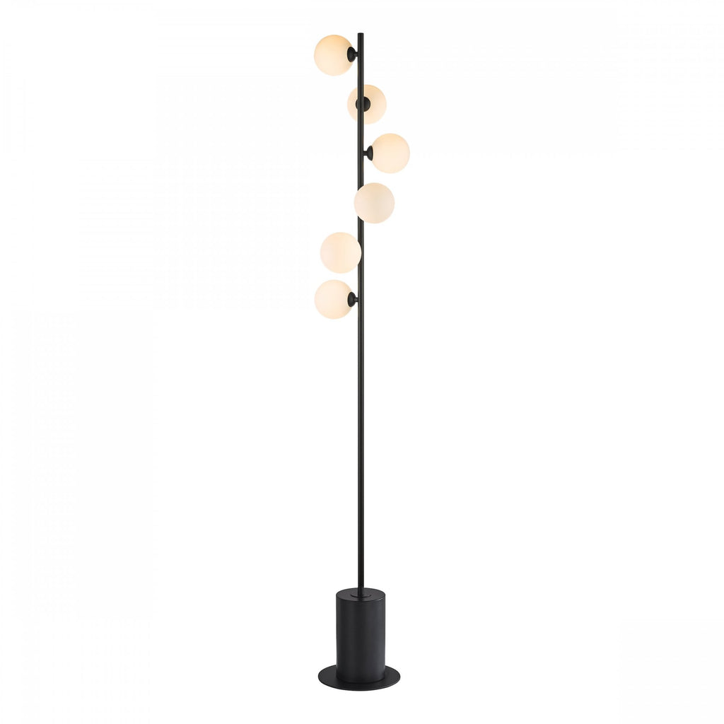 Spiral Modern 6 Light Floor Lamp In Matt Black With Opal Glass SPI4922-02