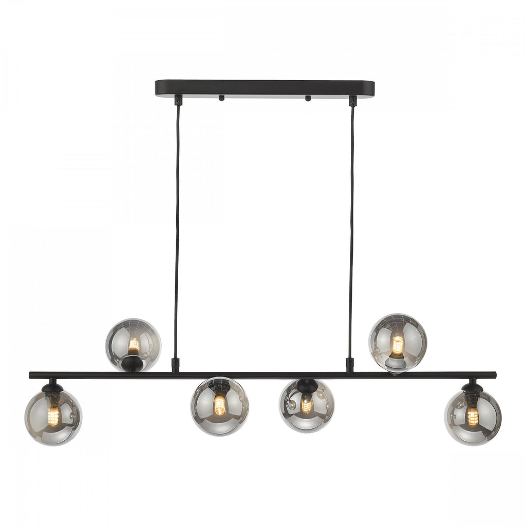 Spiral Modern 6 Light Bar Ceiling Pendant Light In Black With Smoked Glass SPI6422-01