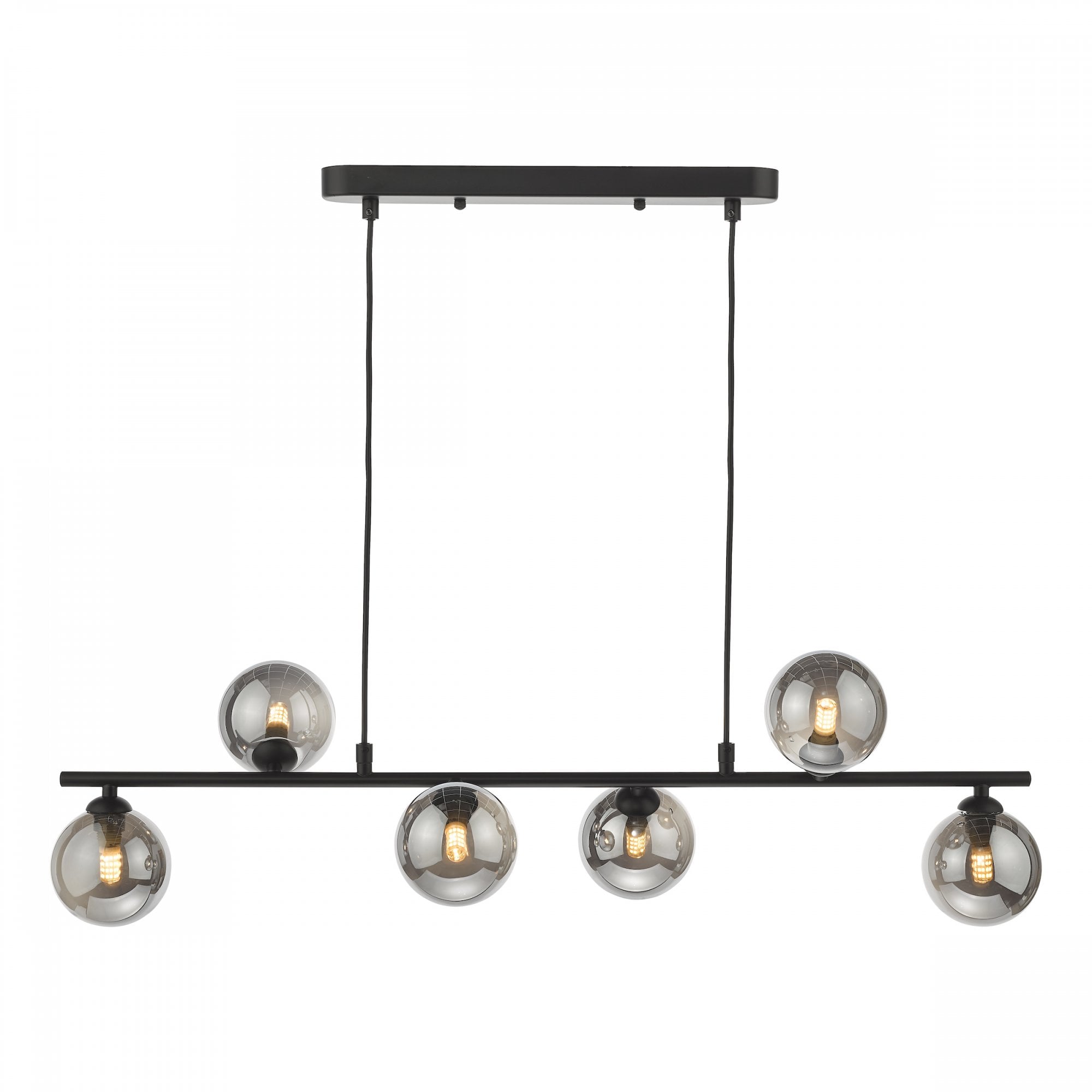 Spiral Modern 6 Light Bar Ceiling Pendant Light In Black With Smoked Glass SPI6422-01