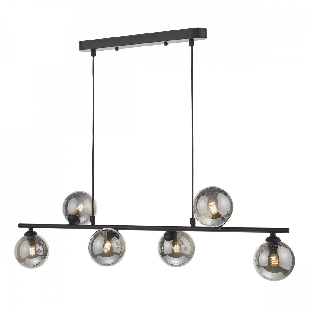 Spiral Modern 6 Light Bar Ceiling Pendant Light In Black With Smoked Glass SPI6422-01