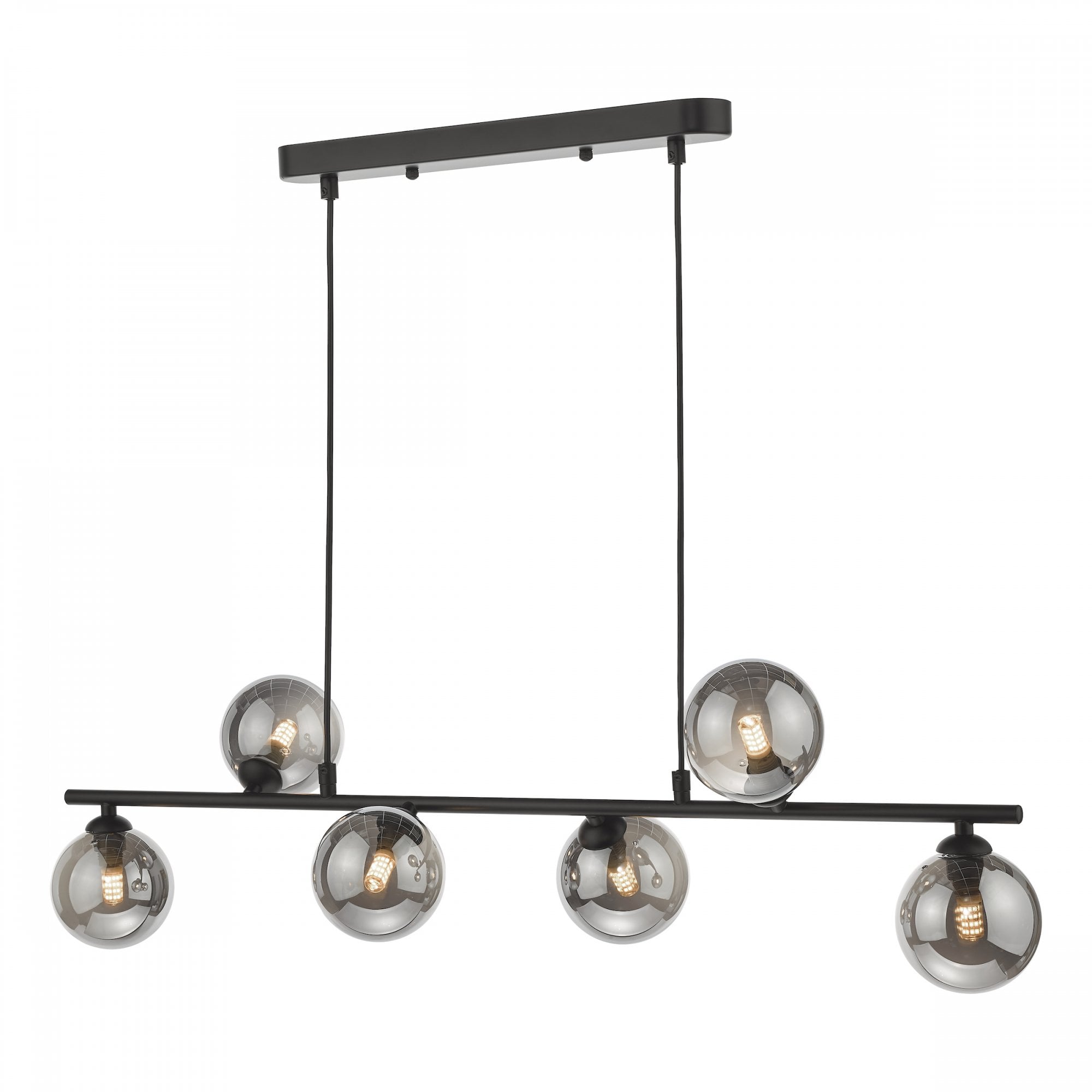 Spiral Modern 6 Light Bar Ceiling Pendant Light In Black With Smoked Glass SPI6422-01