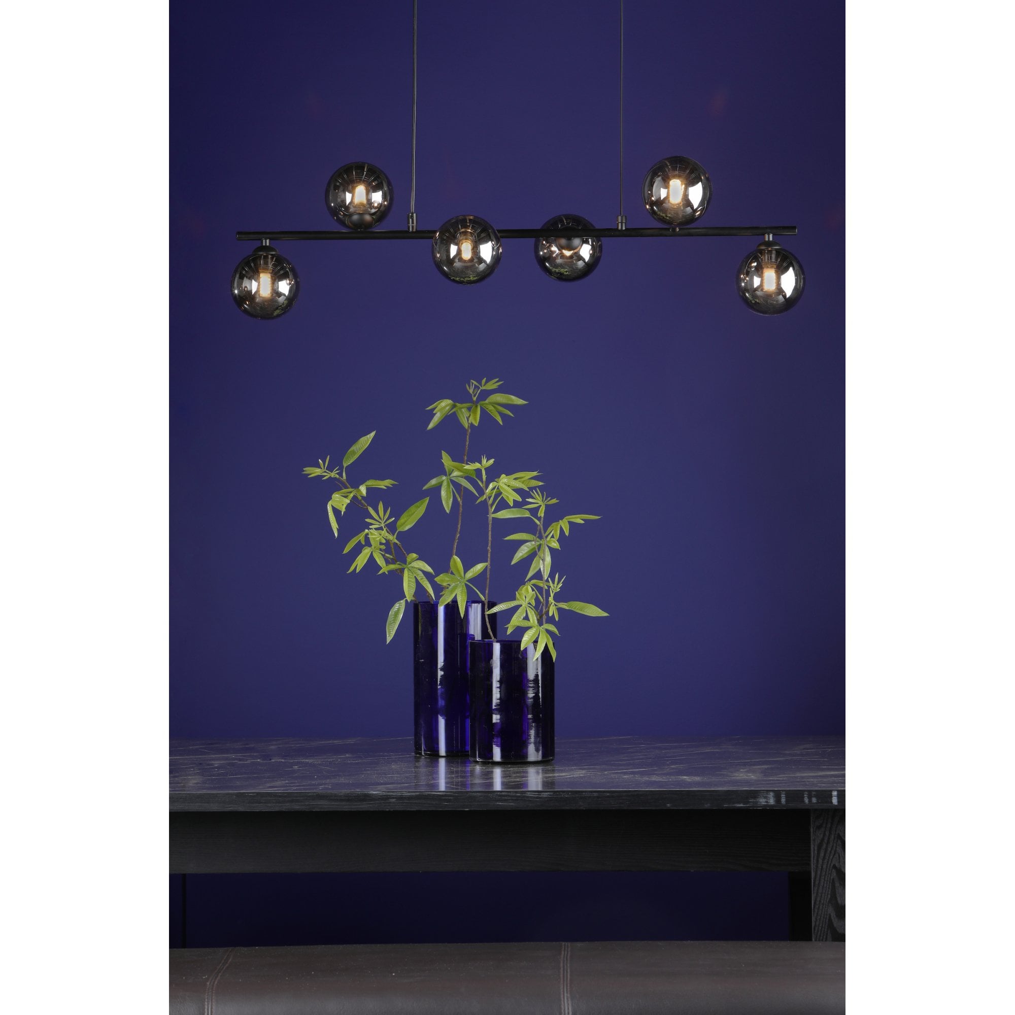 Spiral Modern 6 Light Bar Ceiling Pendant Light In Black With Smoked Glass SPI6422-01