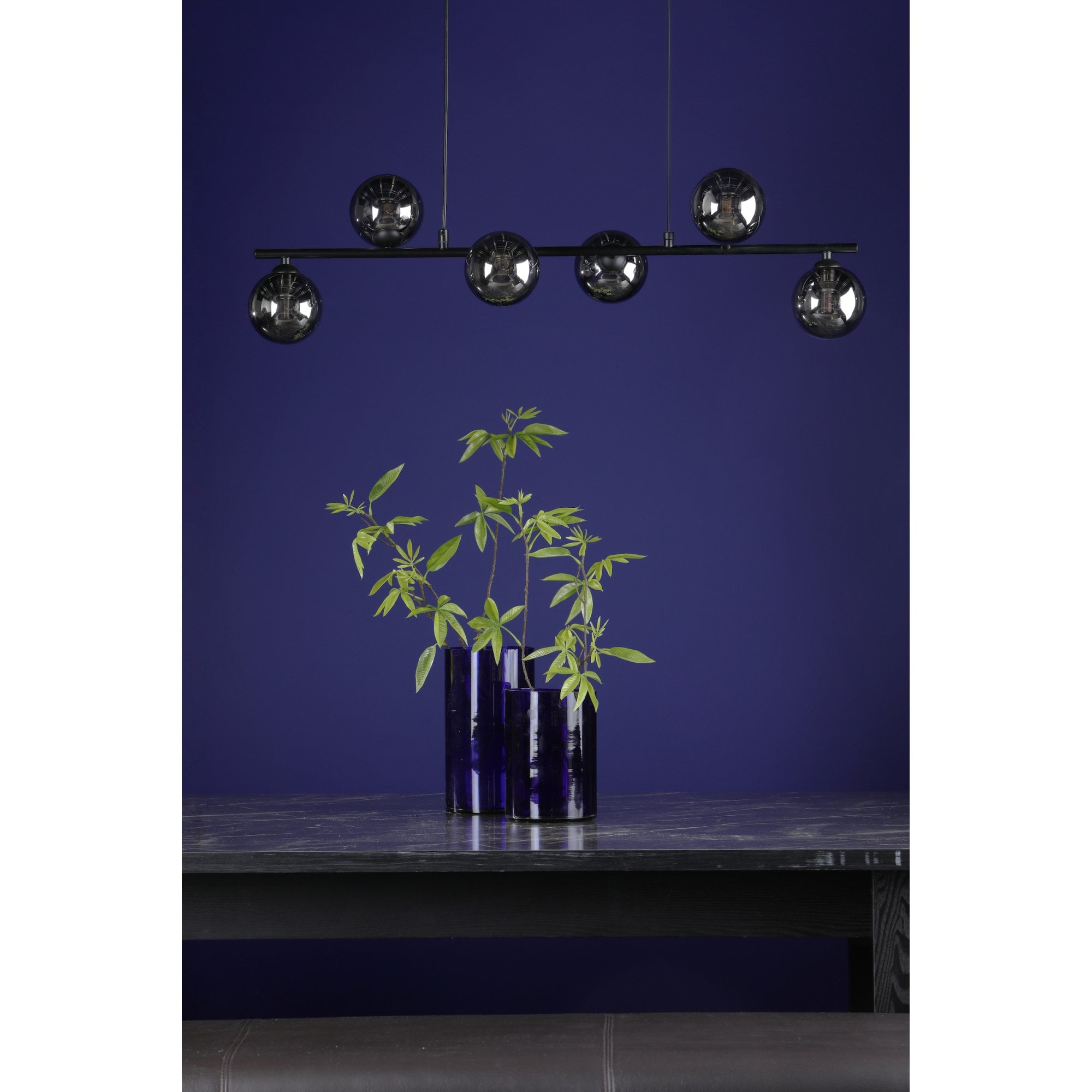 Spiral Modern 6 Light Bar Ceiling Pendant Light In Black With Smoked Glass SPI6422-01