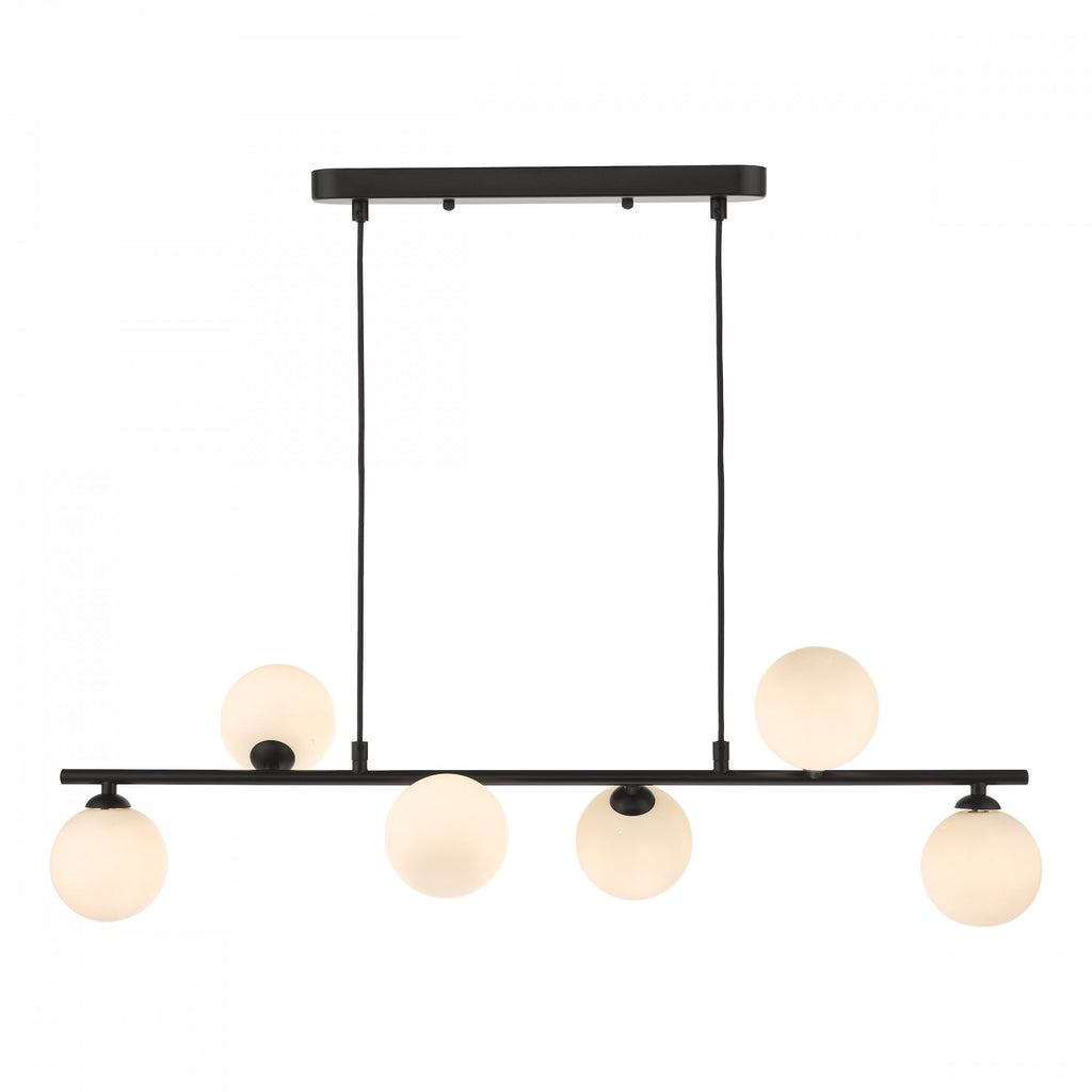 Spiral Modern 6 Light Bar Ceiling Pendant Light In Black With Opal Glass SPI6422-02
