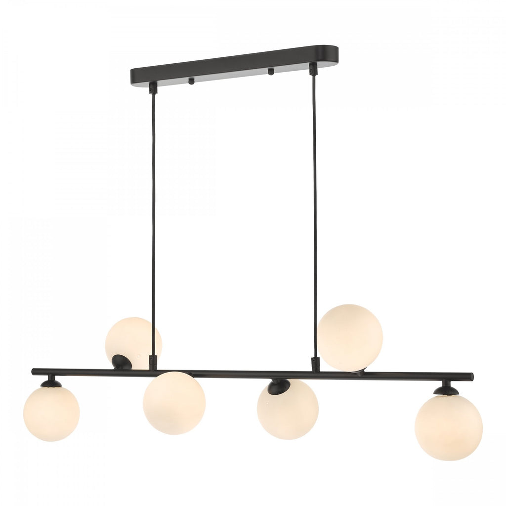 Spiral Modern 6 Light Bar Ceiling Pendant Light In Black With Opal Glass SPI6422-02