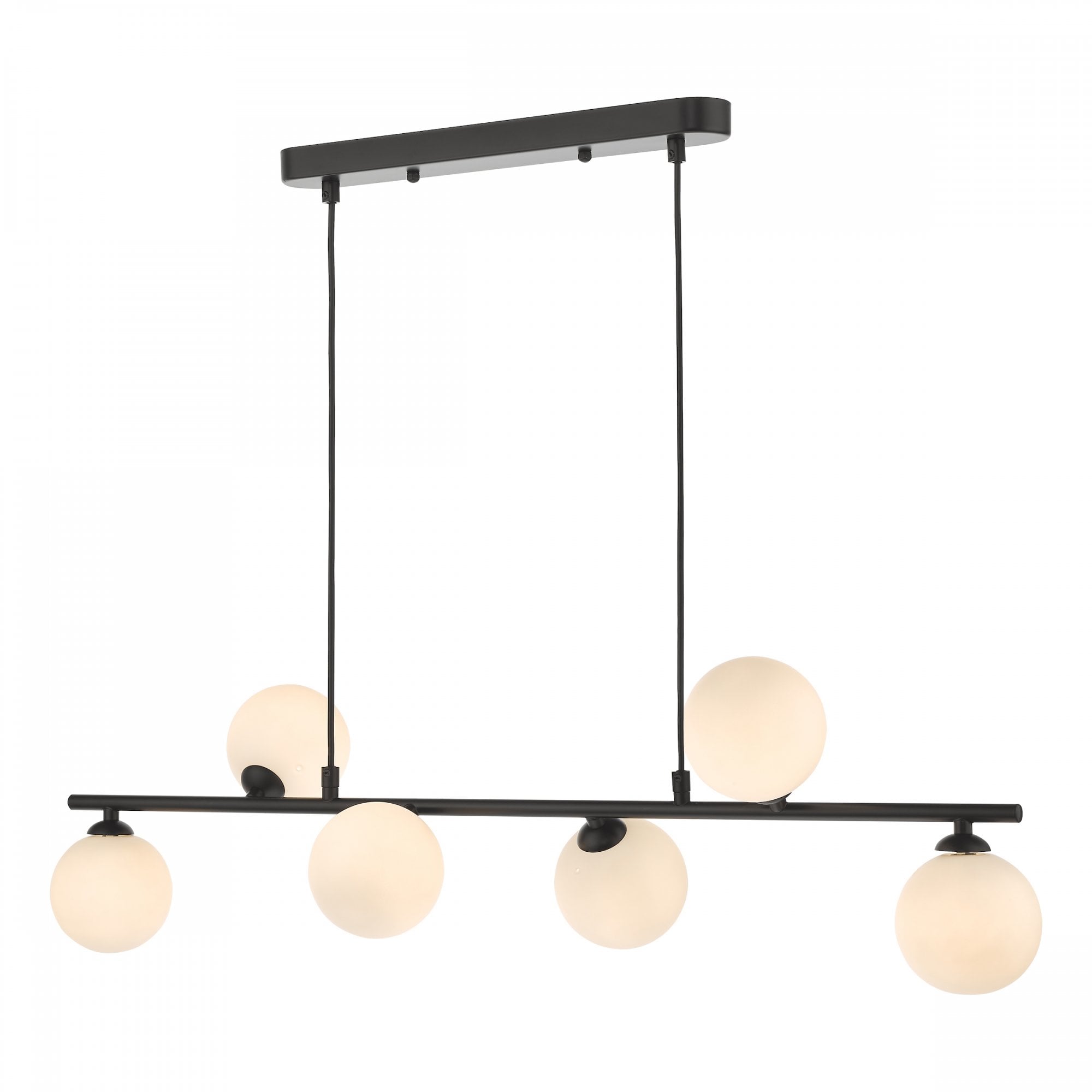 Spiral Modern 6 Light Bar Ceiling Pendant Light In Black With Opal Glass SPI6422-02