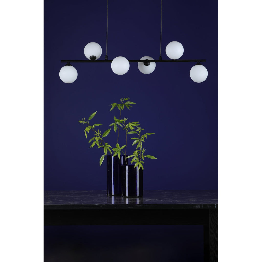 Spiral Modern 6 Light Bar Ceiling Pendant Light In Black With Opal Glass SPI6422-02