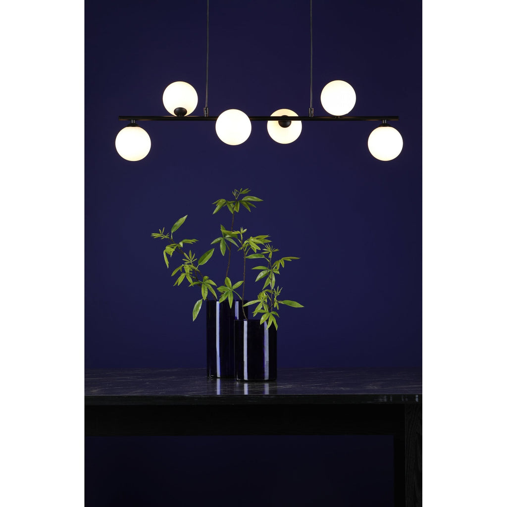 Spiral Modern 6 Light Bar Ceiling Pendant Light In Black With Opal Glass SPI6422-02