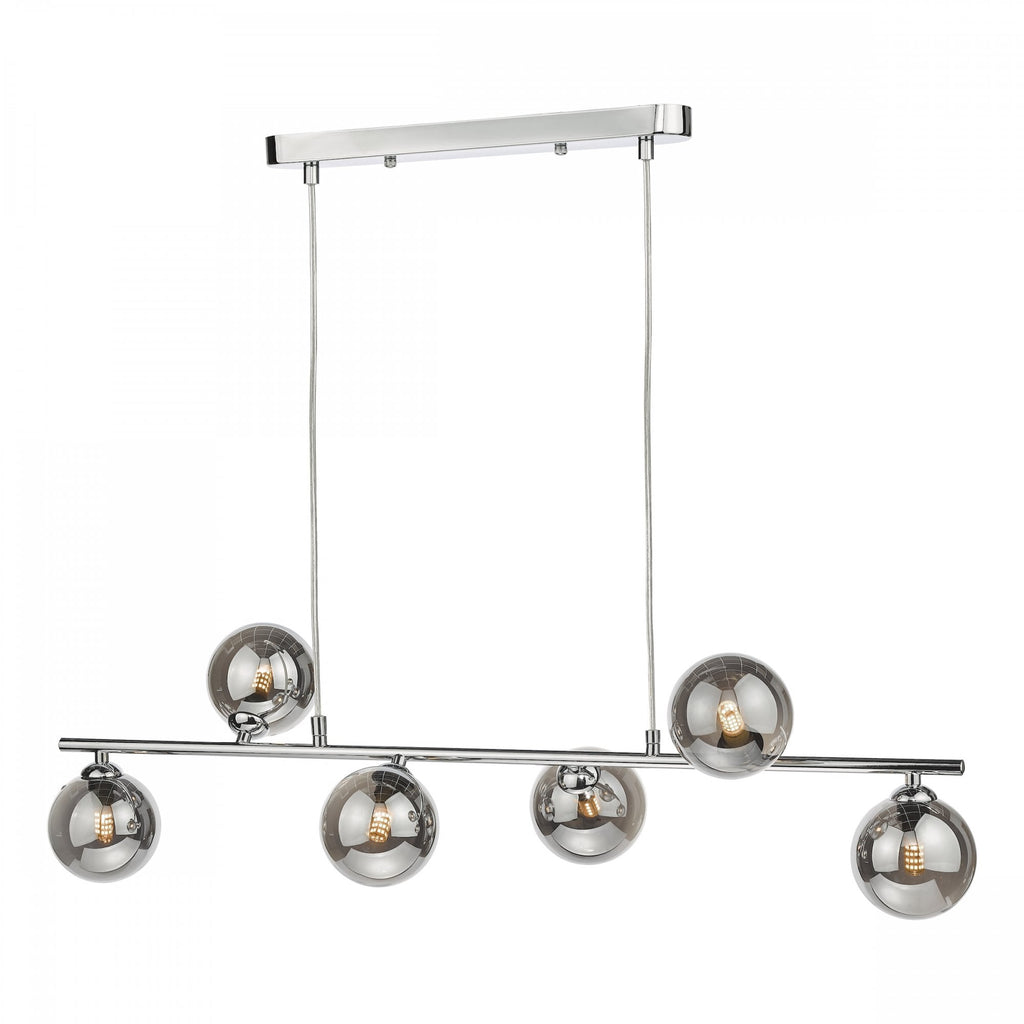 Spiral Modern 6 Light Bar Ceiling Pendant Light In Chrome With Smoked Glass SPI6450-01