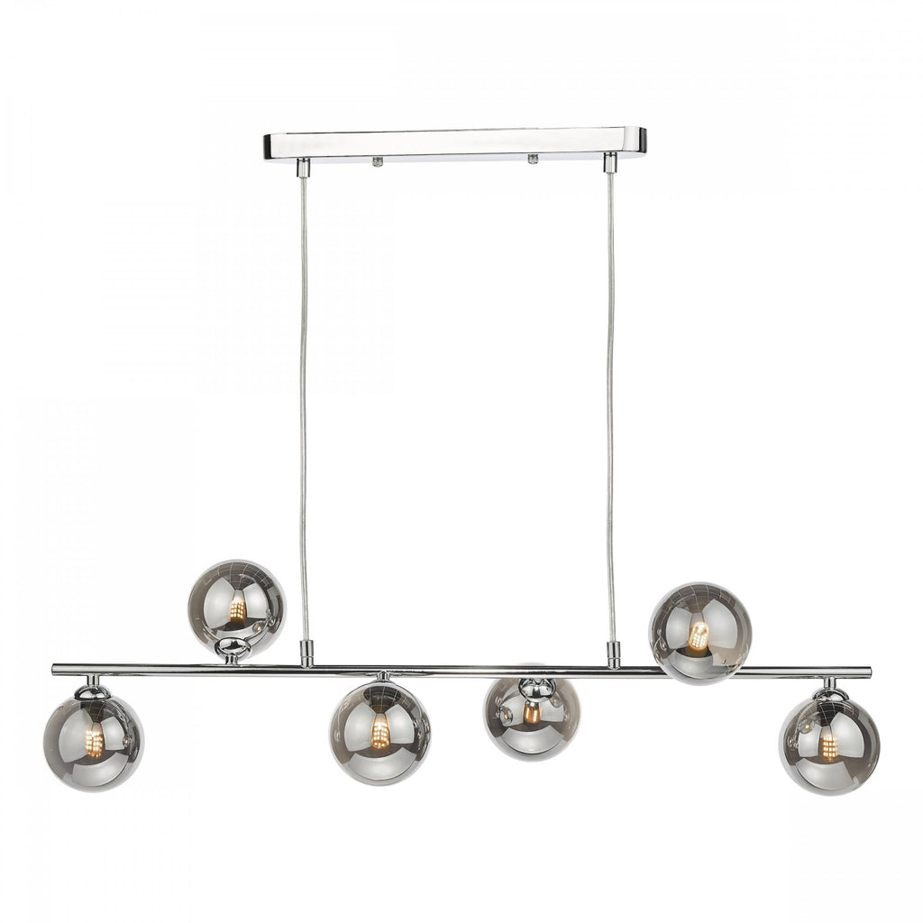 Spiral Modern 6 Light Bar Ceiling Pendant Light In Chrome With Smoked Glass SPI6450-01