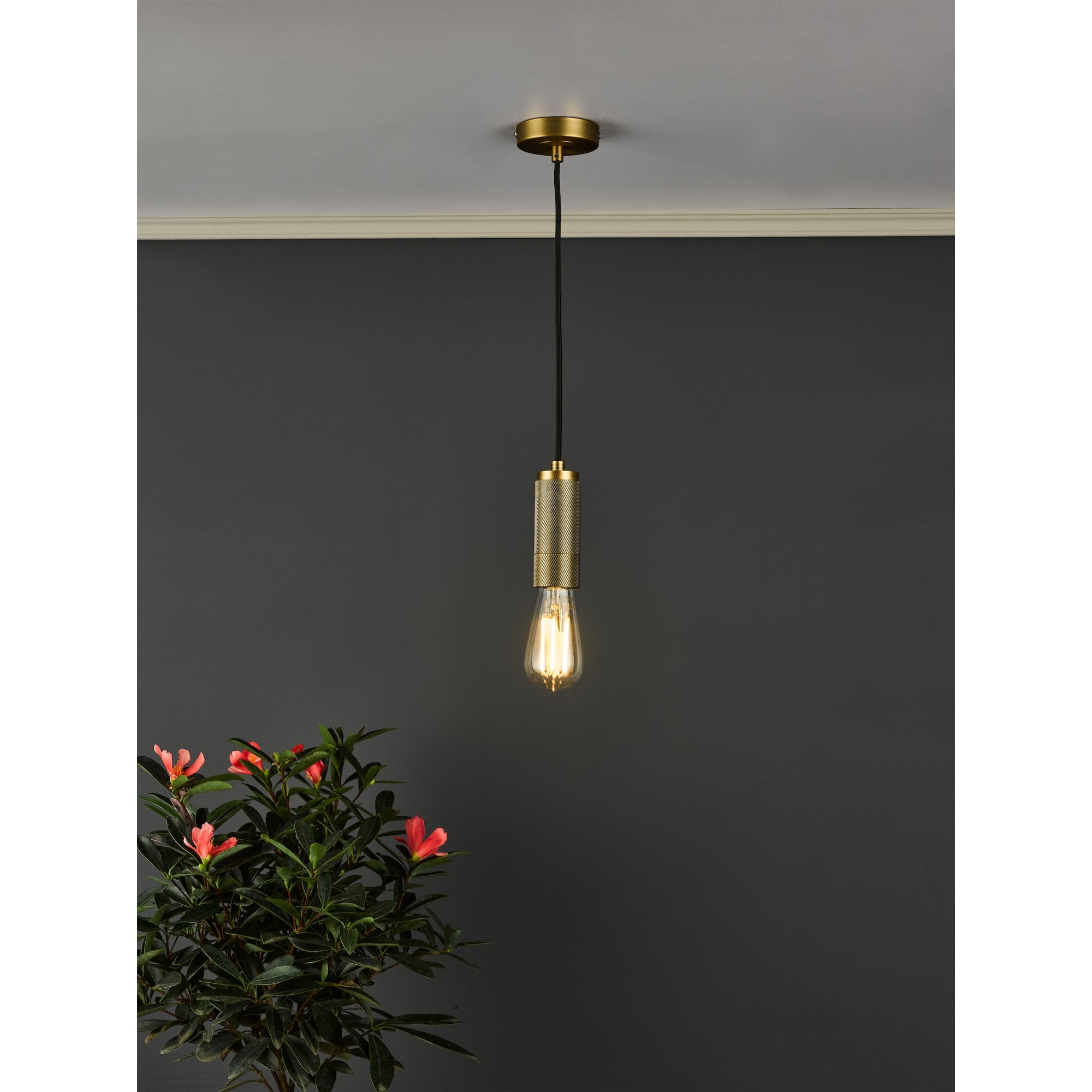 Industrial Knurled E27 Ceiling Suspension In Natural Solid Brass Finish SPK0140