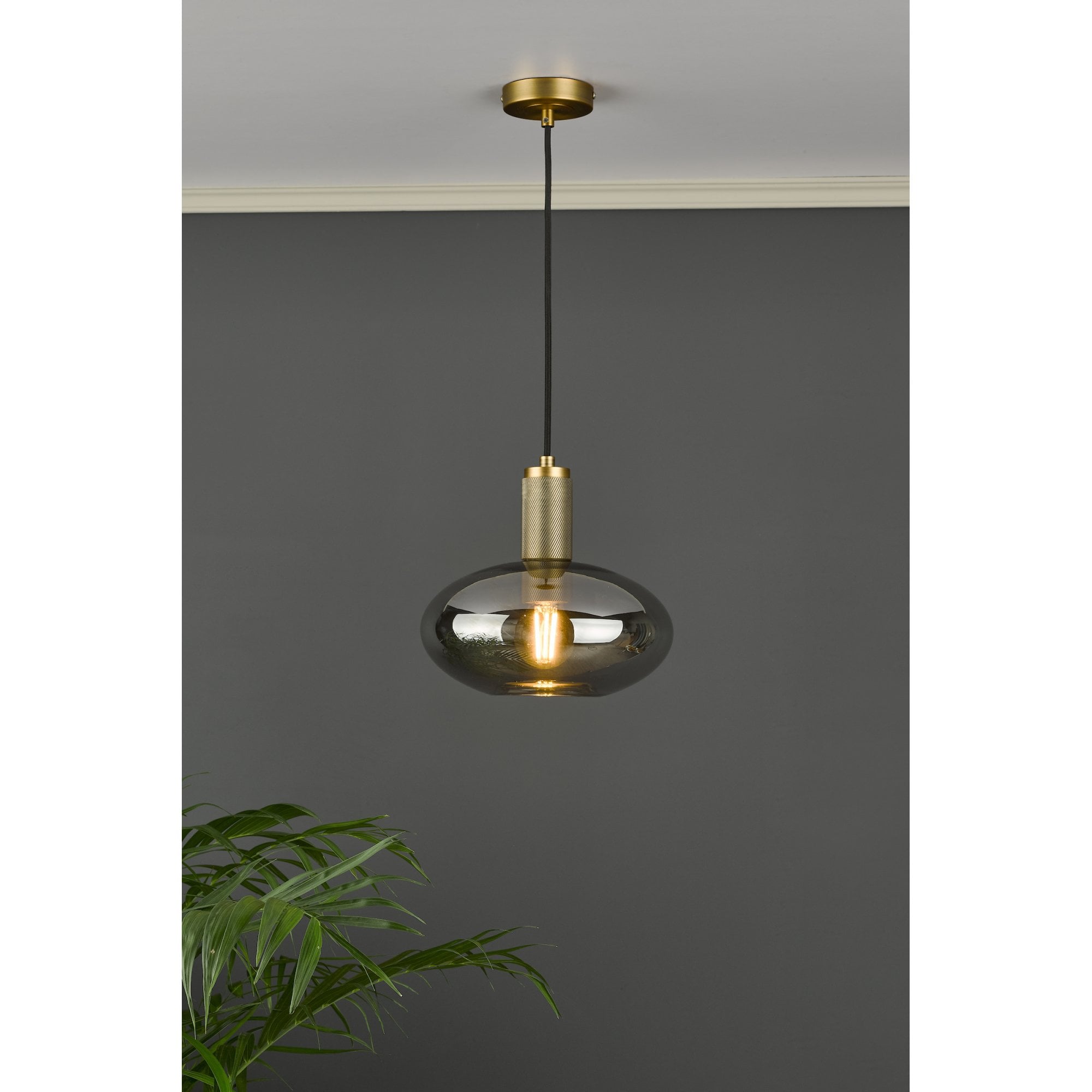 Industrial Knurled E27 Ceiling Suspension In Natural Solid Brass Finish SPK0140
