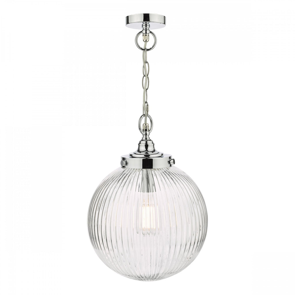 Tamara Bathroom Ceiling Pendant Light In Polished Chrome Finish With Ribbed Glass TAM0150-IP44