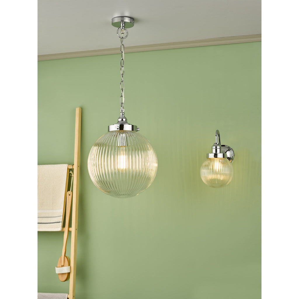 Tamara Bathroom Ceiling Pendant Light In Polished Chrome Finish With Ribbed Glass TAM0150-IP44