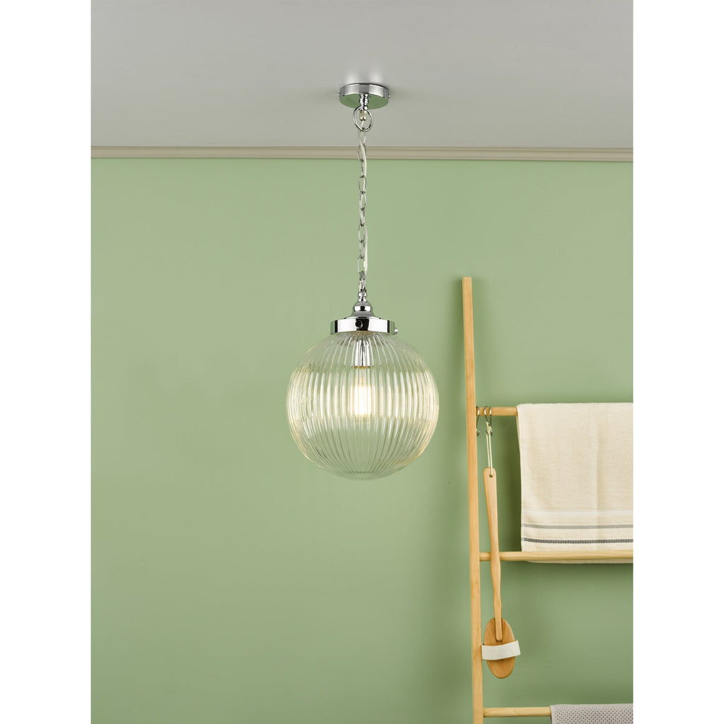 Tamara Bathroom Ceiling Pendant Light In Polished Chrome Finish With Ribbed Glass TAM0150-IP44