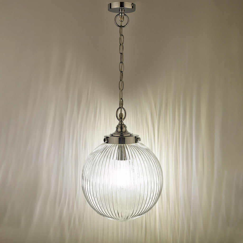 Tamara Bathroom Ceiling Pendant Light In Polished Chrome Finish With Ribbed Glass TAM0150-IP44