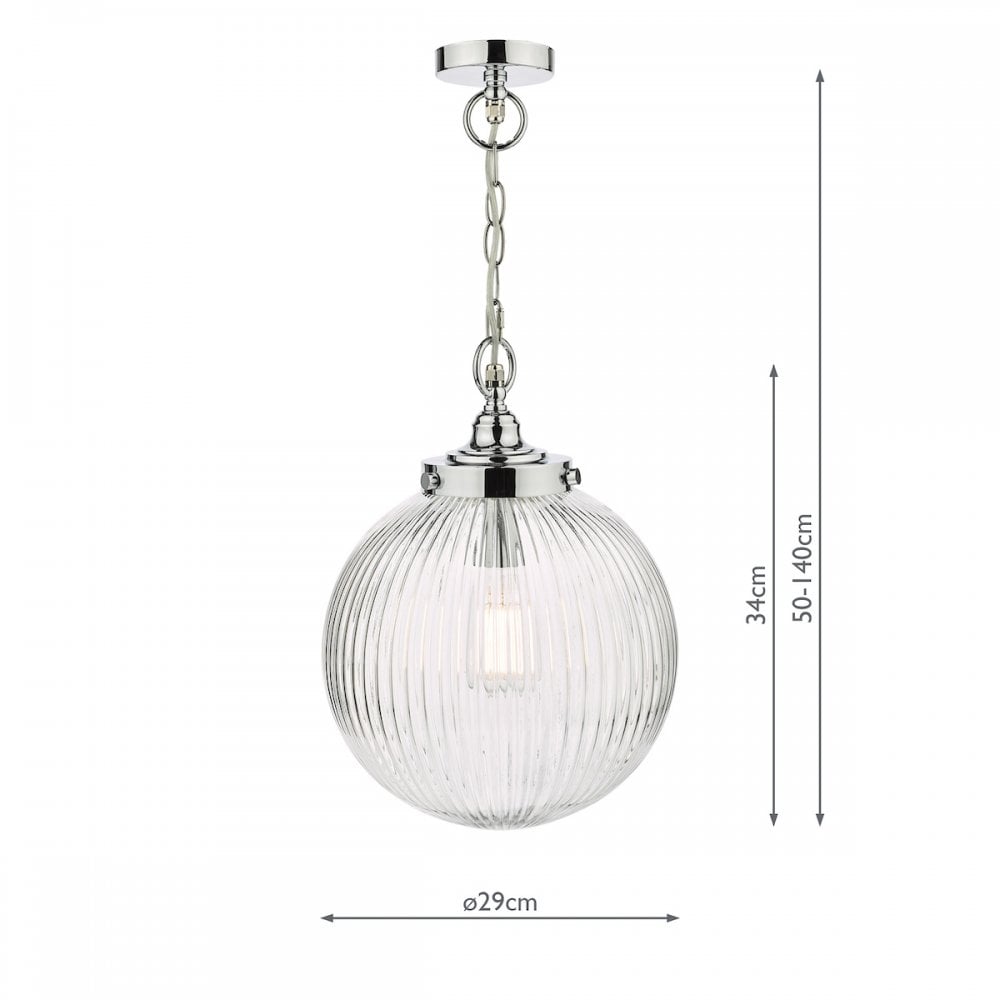 Tamara Bathroom Ceiling Pendant Light In Polished Chrome Finish With Ribbed Glass TAM0150-IP44