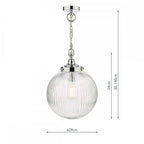 Tamara Bathroom Ceiling Pendant Light In Polished Chrome Finish With Ribbed Glass TAM0150-IP44