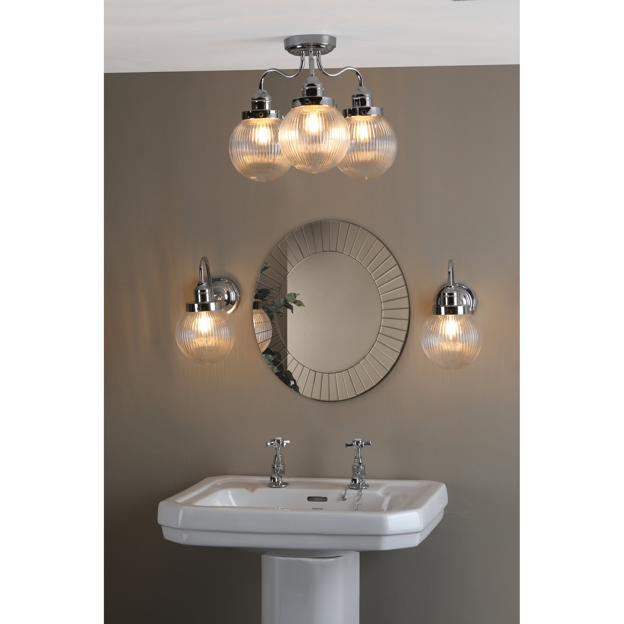 Tamara Bathroom Wall Light In Polished Chrome Finish With Ribbed Glass TAM0750-IP44