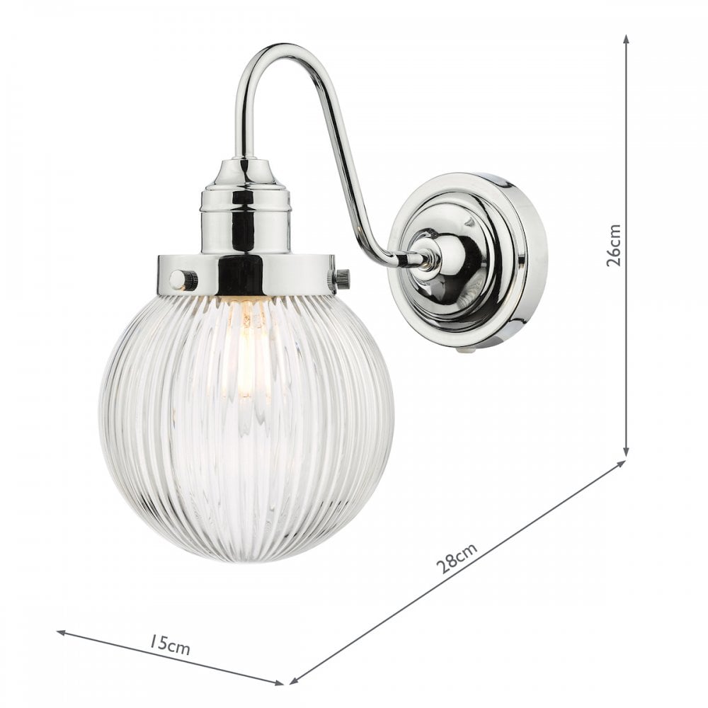 Tamara Bathroom Wall Light In Polished Chrome Finish With Ribbed Glass TAM0750-IP44